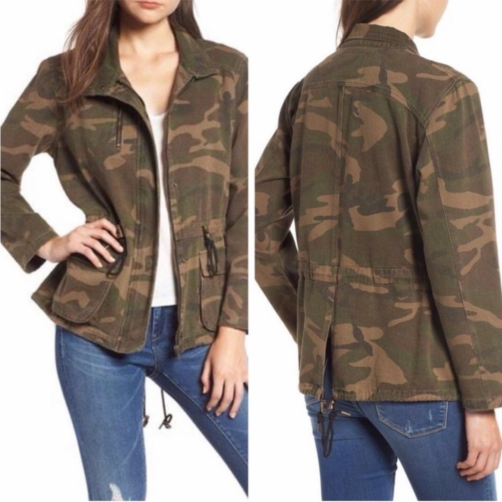 BLANK NYC Brigade Camo Military Jacket Coat Army Olive Green Long Sleeves